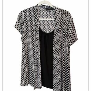 Liz McCoy Black & White cardigan with attached tank XL